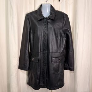 Vintage Andrea Viccaro Black Leather Trench Moto Utility Jacket XL
